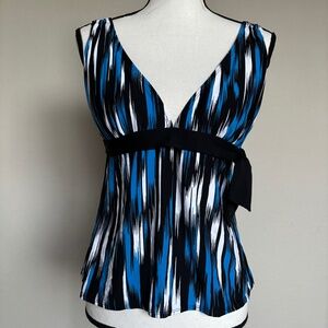 a.n.a Tankini Top Tank Tie Black Blue White Swimwear Swim Women's Size 12 NWT